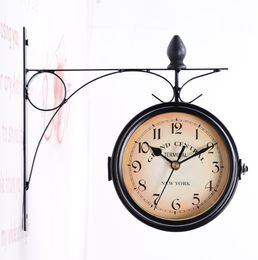 The latest wall clocks,creative wrought iron material, retro decoration, double-sided wall clock for living room