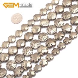 Flower Cross Shape Natural Siver Gray Pyrite Loose Beads For Jewelry Making 15 Inches Strand DIY Gem-inside