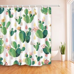 cactus fabric Australia - Cactus Shower Curtain Set Tropical Plants Pink Floral Blossom Vibrant Flower Green Succulents Bathroom Decor Waterproof Polyester Fabric Accessories Bath