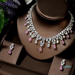 Earrings & Necklace HIBRIDE Luxury Wedding Jewellery Nigerian Design Cubic Zirconia Large Bridal Choker Sets For Women Bijoux