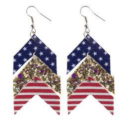 European and American Style Leather Pu Water Drop Earrings Fashion Sequined Five-pointed Star Flag Earrings Super Shiny Earrings Q0709