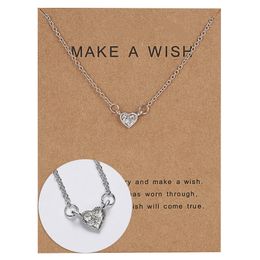 Make A Wish Card Love Heart Pendant Necklaces Micro Inlaid Clavicle Chain Jewellery Gift Zircon Choker