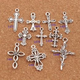 100pcs/lot Cross Jesus Lobster Claw Clasp Charm Beads Tibetan Silver Floating Fit Bracelet Jewellery Findings Components CM28