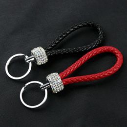 Rhinestone Crystal keychain Charm Pendant Rope PU Car Keychains purse messenger bag