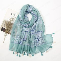 Tassels Floral Printed Scarf Shawls Women Fashion Muslim Headscarf Large Size Cotton Head Wraps