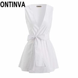 Clearance Women White Blouse Sleeveless With Sashes V Neck Woman Peplum Tops Shirt Blusas Plus Size 3XL Office Ladies Shirts 210527