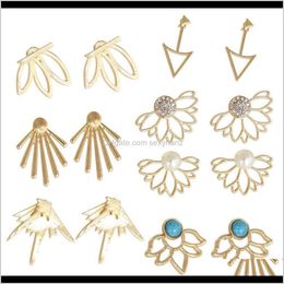 Bracelet, & Necklace Sets Drop Delivery 2021 7 Pairs Ear Jacket Stud Lotus Flower Earrings Women And Girls Set For Ears Simple Chic Jewellery P