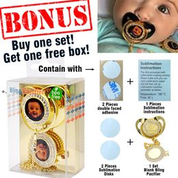 NEWCustomize Sublimation Bling Pacifier with Clip Necklace Crystals Party Favour For Baby Keepsake Brithday Gift ZZF8156