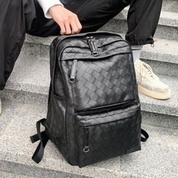 Sac A Dos 2021 Luxury Big Backpack Black School Waterproof Bag Pack Trendy Woven Large Pu Leather Rucksacks Mens Laptop Bags217I