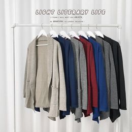 Solid Sweaters Men Autumn Winter Casual Japanese Style Knitted Cardigan Mens Oversized Big Pocket Loose Warm Couple Coat 3XL 210524