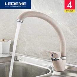 LEDEME Multi-color Kitchen Faucet Modern Style Home Cold and Water Tap Single Handle Kitchen Faucets Black White Khaki L5913 211108