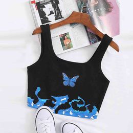 Butterfly Print Vest Women Tops Butterfly Print SleevelStrapped Pullover Vest Tank Crop Shirts tank top women X0507