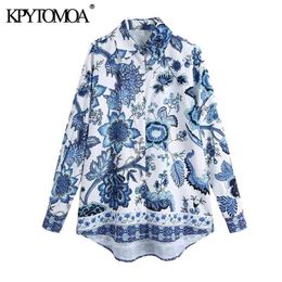 Women Fashion Floral Print Loose Asymmetric Blouses Long Sleeve Button-up Female Shirts Blusas Chic Tops 210420