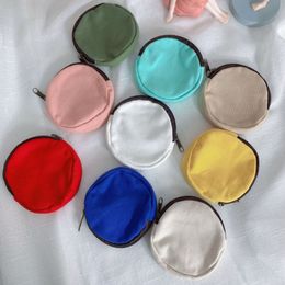 blank Round canvas zipper pouches cotton cosmetic Bags makeup bag coin purse