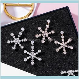 Stud Jewelrystud Fashion Simple Metal Full Zircon Snowflake Earrings Sweet Long Earring Ear Jewellery For Women Wedding Bridal Drop Delivery 2