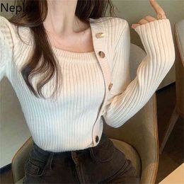 Neploe Autumn Ladies All-match Sweater Single-breasted Knitted Cardigan Long Sleeve Chic Solid Colour Top Women 1F444 210914