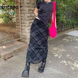 Gitana Spring Summer Fairy Grunge Long Tulle Skirt Kawaii Plaid Black Harajuku Low waisted Korean 220216