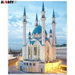 KAMY YI Mosque Religious Embroidery Painting DIY 5D Diamond Mosaic Picture Landscape Home Decoration Hobby Gift
