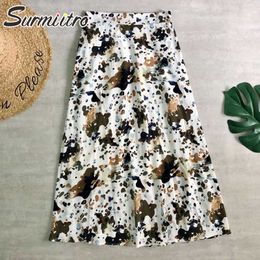SURMIITRO Midi Long Skirt Women For Spring Summer Fashion Korean Style Splash Ink Print High Waist Mid-Length Skirt Female 210712