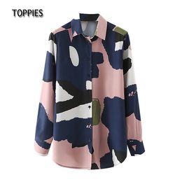 Toppies Spring Abstract Printing Shirts Women Tops Blouses Oversize Long Shirts Tie dye Blouses 210412