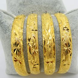 Women Bangle Classic Carved Bracelet 18k Yellow Gold Filled Fashion Female Dubai Jewellery Dia 6cm