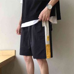 Summer Mens Shorts Straight Home Men's Thin Print Casual Side Stripe Patchwork Board 210716