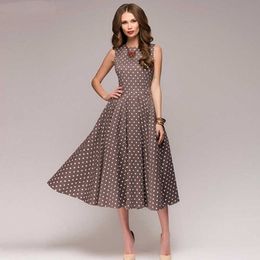 Elegant Swing Dress Vintage Polka Dots Party es Lady Sleeveless O-neck Retro Midi Robe Female 210608