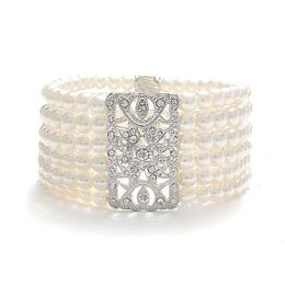 Винтажный стиль Rholyium серебряный крем акриловые жемчужные растягивающиеся свадебные браслеты из бисера, пряди
