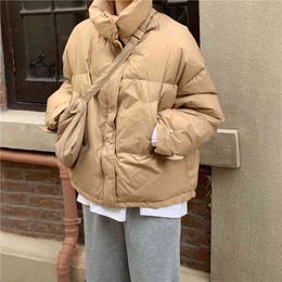 OL Autumn Winter Jacket Women Bread Clothes Casual Elegant Warm Coat Solid Loose Outwear Parkas Female with Bag 210421