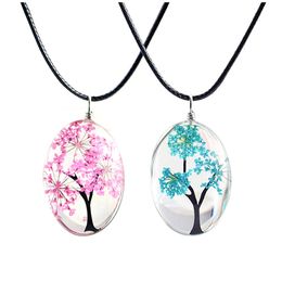 Fashion Handmade Tree of Life Flower Necklace Resin Dome Glass Cabochon Flower Tree Pendant Jewelry for Women