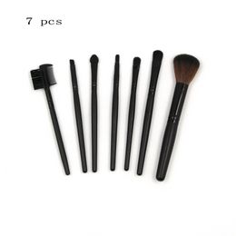 Makeup Brushes 7 pc Mini Brush Set with Leather Bag Black Wood Handle Cosmetics Beauty Tools Q240507