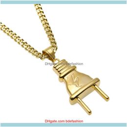 Necklaces & Pendants Jewelry Arrival Hiphop Plug Pendant 18K Stainless Steel Necklace Gold Color For Men/Women Jewelry Drop Delivery 2021 Ea
