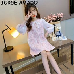 Teenage Clothes Kids Dresses for Girls Long Sleeve Plaid Puff Girl Princess Dress Clothing E8257 210610