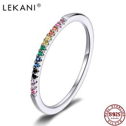 Lekani Rainbow Colour Finger Rings for Women Stackable Match Joker Wedding Ring Sterling Silver 925 Jewellery Gifts for Friends