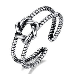 Cluster Rings Twist Feather Rope Vintage Adjustable Thai 925 Sterling Silver Ring For Women Mens Korean Trendy Simple Tibetan Jewelry Gifts