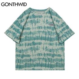 Streetwear Tshirts Hip Hop Tie Dye Stripe Tees Shirts Harajuku Fashion Short Sleeve T-Shirts Casual Cotton Loose Tops 210602