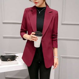 New Autumn Wine Red Black Women Blazers And Jackets Fashion Single Button Blazer Femenino Ladies Blazer Female X0721