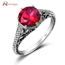 Created Ruby Stone Austrian Crystal Ring Fashion Jewellery Bijoux Bagues Femme Luxury Real 925 Silver Cocktail Ring Women Party