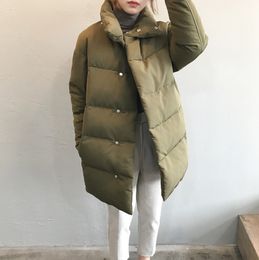 Women Amy Green Oversize Long Parkas Thick Winter Long Sleeve Buttons Pockets Female Warm Coat ASF73 210422