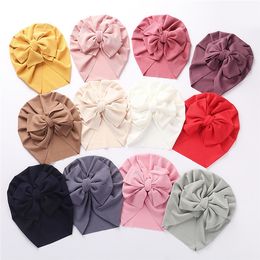 Solid Ribbed Bunny Knot Turban Hats for Baby Boys Girls Beanies Striped Thin Elastic Caps Bonnet 0-4T Newborn Toddler Headwraps 9216