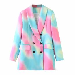 tie dye women vintage colorful long blazer jackets fashion ladies elegant suits casual female chic blazers girls cute 210430