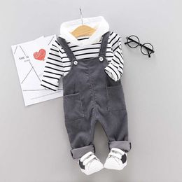 Spring Autumn Baby Boys Girls Clothes Infant Cotton Striped T Shirt Bib Pants 2pcs/sets Kids Garment Children Casual Sport Suit