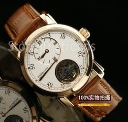 Top Fashion Automatic Mechanical Self Winding Watch Men Gold Silver Dial Tourbillon Wristwatch Separate Hands Design Classic Leather Strap Clock 5464