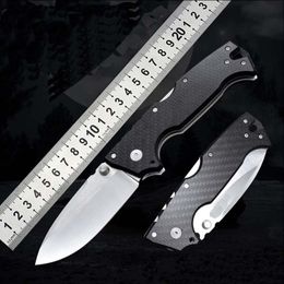 1Pcs Outdoor Survival Folding Knife D2 Satin Drop Point Blade Carbon Fibre + Stainless Steel Sheet Handle Hiking Camping Fold Knives