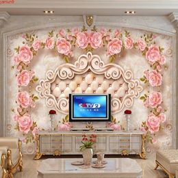 Custom Photo Wallpaper Mural Papel De Parede 3D Rose Flower Marble Relief Living Room TV Background Wall Painting Art Home Decorgood quatity