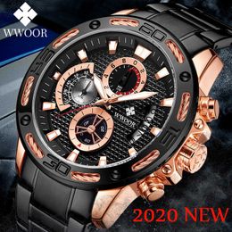 Mens Sports Watches WWOOR Top Brand Luxury Full Steel Waterproof Quartz Watch Men Fashion Chronograph Relogio Masculino 210527