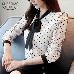 Autumn Polka Dot Long Sleeved Shirts Korean Women Blouses Female Causal Chiffon Sleeve Tops Blusa Feminine 1318 210508