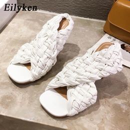 Eilyken Sexy Thin High Heels Fashion Ladies Gladiator Sandals Weave Open Toe Slip On Rome Slides Women Dress Shoes size efeoiqwutqtg