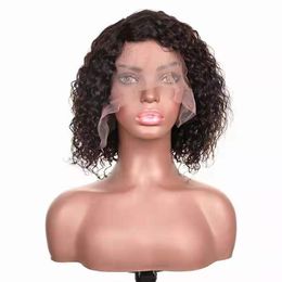 13x1 T Part Lace Wigs Short Remy Human Hair Brazilian Curly Bob Wig with Baby Hair 130% 12 inch