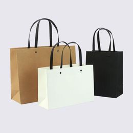 wholesale book boxes Canada - Gift Wrap 50pcs Kraft Paper Bag Present Box For Pajamas Clothes Books Packaging Black Handle Bags With Rivet Hand